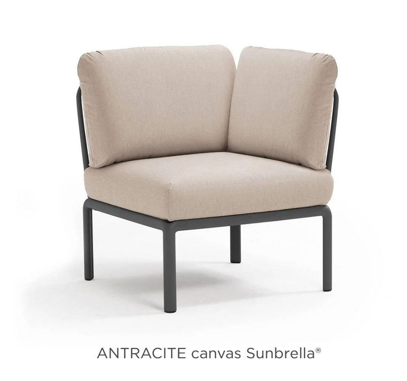 Load image into Gallery viewer, Nardi Komodo corner outdoor sofa module with antracite Sunbrella canvas fabric, designed for outdoor living spaces.
