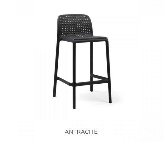 Nardi Lido Mini Counter Stool in anthracite, stackable outdoor high stool with sleek modern design.