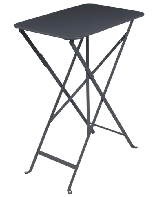 Fermob Bistro folding table in antracite metal with rectangular shape, compact size, suitable for balcony or hotel dining.