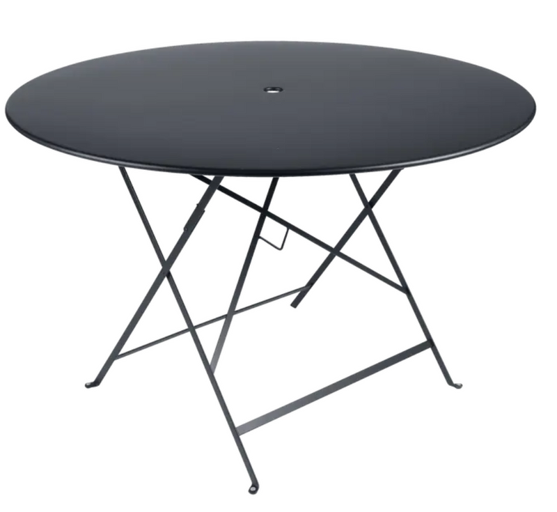 Load image into Gallery viewer, Fermob round Bistro table Ø117cm in soft gray metal, outdoor six-seater dining table with sleek antracite finish
