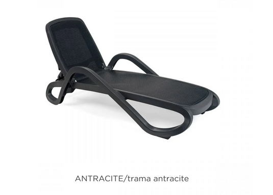 Nardi Alfa sun lounger with armrests, stackable outdoor recliner in anthracite, perfect for patio relaxation and outdoor seating.