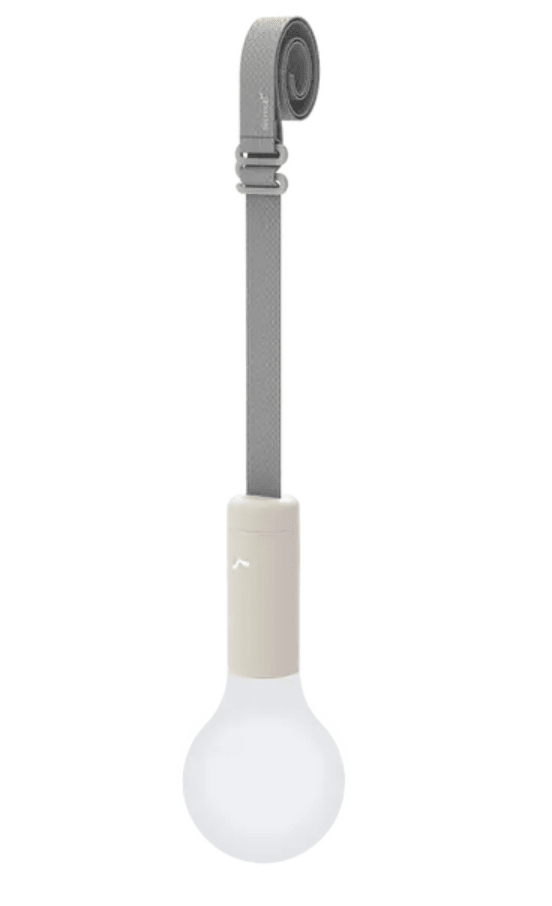 Load image into Gallery viewer, Fermob APLÔ suspended lamp with a clay grey finish hanging from a strap, rechargeable LED lighting for modern interior decor.
