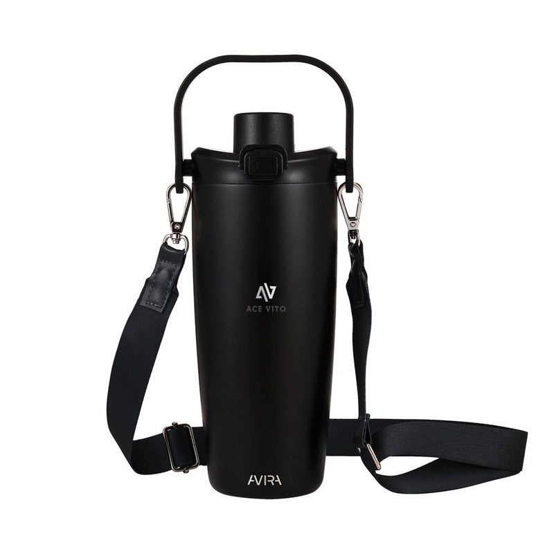 Load image into Gallery viewer, Avira Ayala RCS re-steel duosip lockable crossbody tumbler - Custom Wood DesignsAvira Ayala RCS re-steel duosip lockable crossbody tumbler with stainless steel body and secure lid, designed for on-the-go drinkware.DrinkwareP438.1101Recycled Stainless steel,Polypropyleneblack
