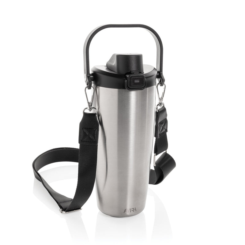 Load image into Gallery viewer, Avira Ayala RCS re-steel duosip lockable crossbody tumbler - Custom Wood DesignsAvira Ayala RCS re-steel duosip lockable crossbody tumbler with leak-proof lid and stainless steel body for hot and cold drinks.DrinkwareP438.1102Recycled Stainless steel,Polypropylenesilver
