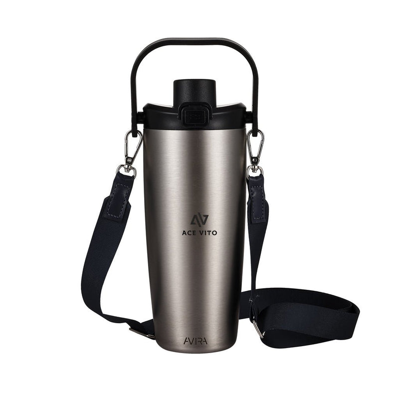 Load image into Gallery viewer, Avira Ayala RCS re-steel duosip lockable crossbody tumbler - Custom Wood DesignsAvira Ayala RCS re-steel duosip lockable crossbody tumbler with lid, stainless steel drinkware for on-the-go beverages.DrinkwareP438.1102Recycled Stainless steel,Polypropylenesilver
