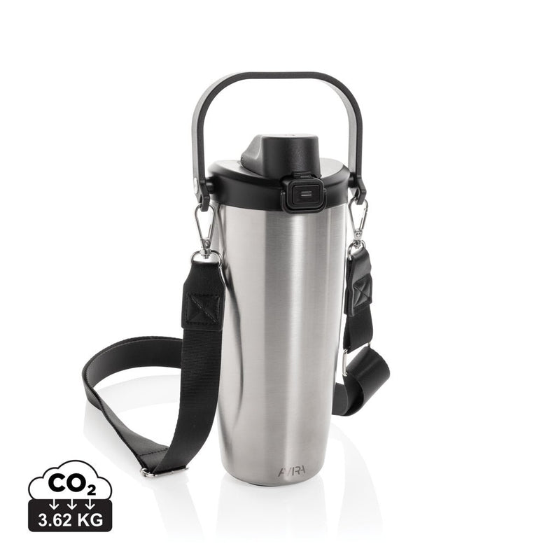 Load image into Gallery viewer, Avira Ayala RCS re-steel duosip lockable crossbody tumbler - Custom Wood DesignsAvira Ayala RCS re-steel duosip lockable crossbody tumbler with stainless steel finish and secure lid for on-the-go drinking.DrinkwareP438.1102Recycled Stainless steel,Polypropylenesilver

