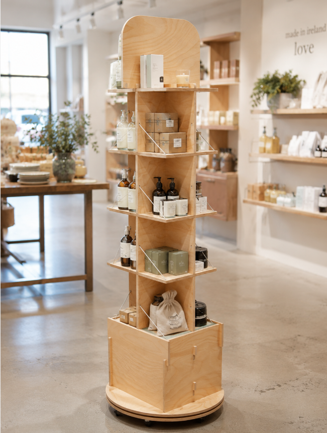 Load image into Gallery viewer, Adjustable Esposit Avo Max shelving unit on wheels, ideal for flexible shop display and easy mobility.
