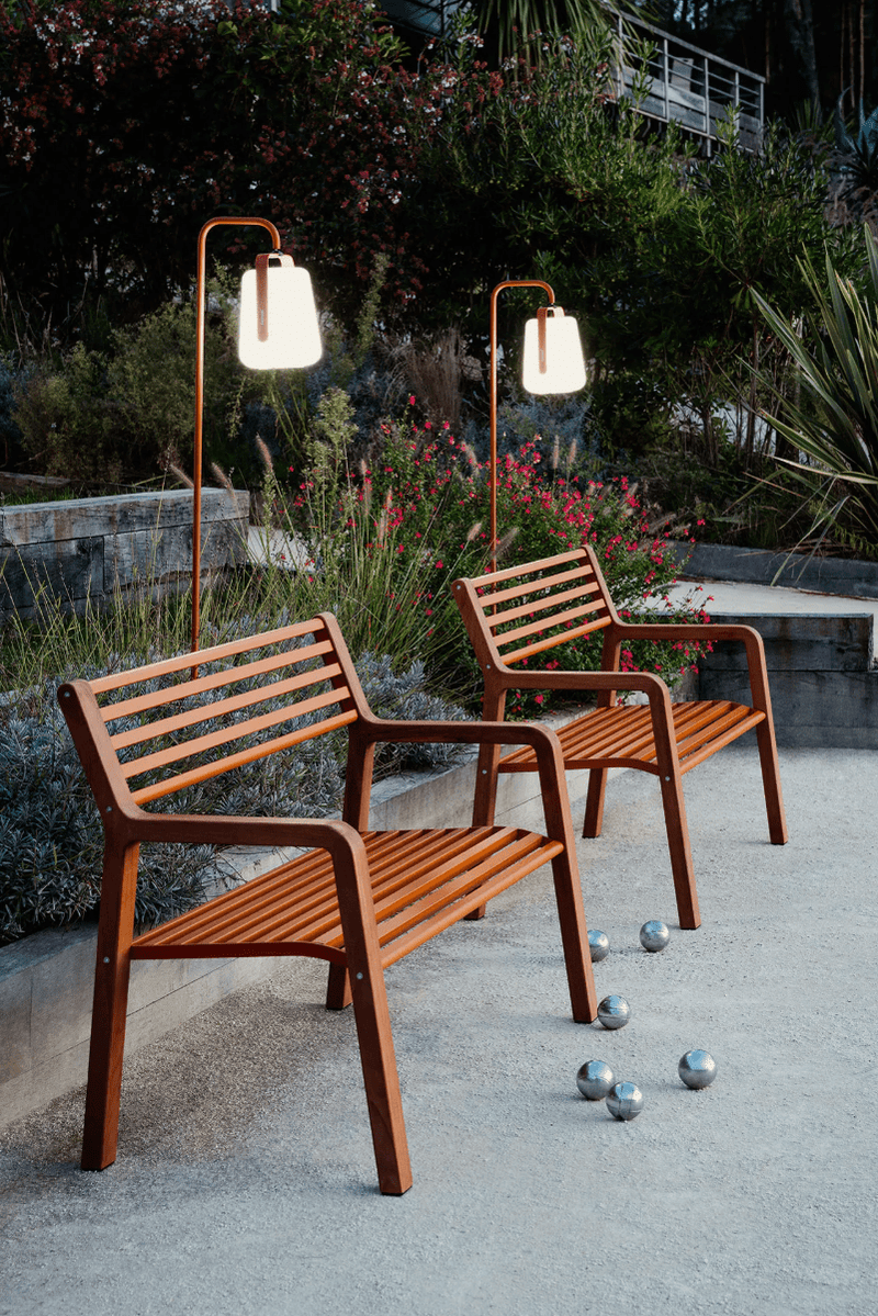 Load image into Gallery viewer, Fermob Big Outdoor BALAD² Lamp, 38 cm tall, white spherical outdoor light providing ambient illumination for garden or patio.

