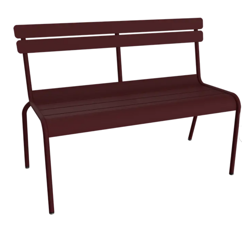 Load image into Gallery viewer, Black Fermob Luxembourg 2/3-seater outdoor bench with backrest, ideal for patio or hallway seating, made of durable outdoor furniture materials.
