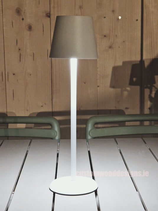 Cordless rechargeable LED table lamp  for restaurant and hotel tables – available from Custom Wood Designs Ireland