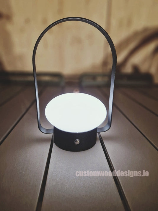 Cordless rechargeable LED table lamp  for restaurant and hotel tables – available from Custom Wood Designs Ireland