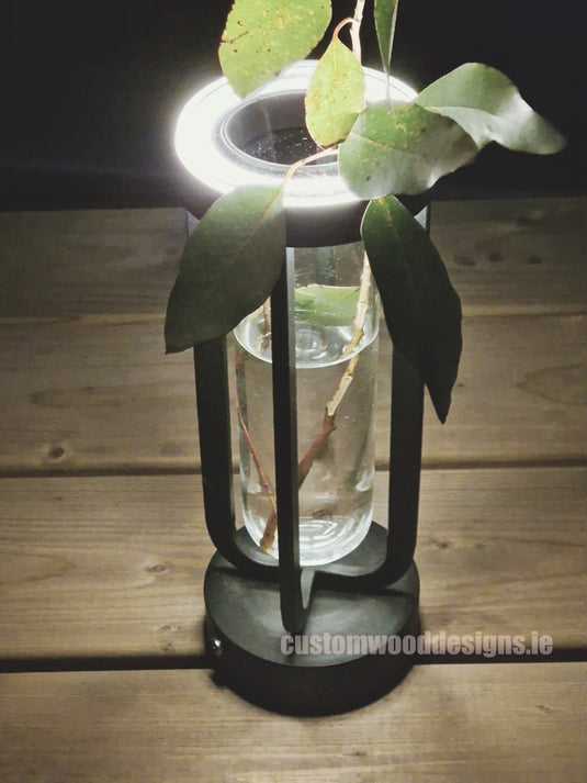 Cordless rechargeable LED table lamp in black for restaurant and hotel tables – available from Custom Wood Designs Ireland