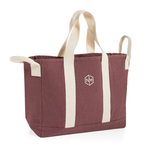 Beau Aware™ beach bag by XD Xclusive made of 400gsm recycled canvas with side handles, ideal for travel and beach outings.