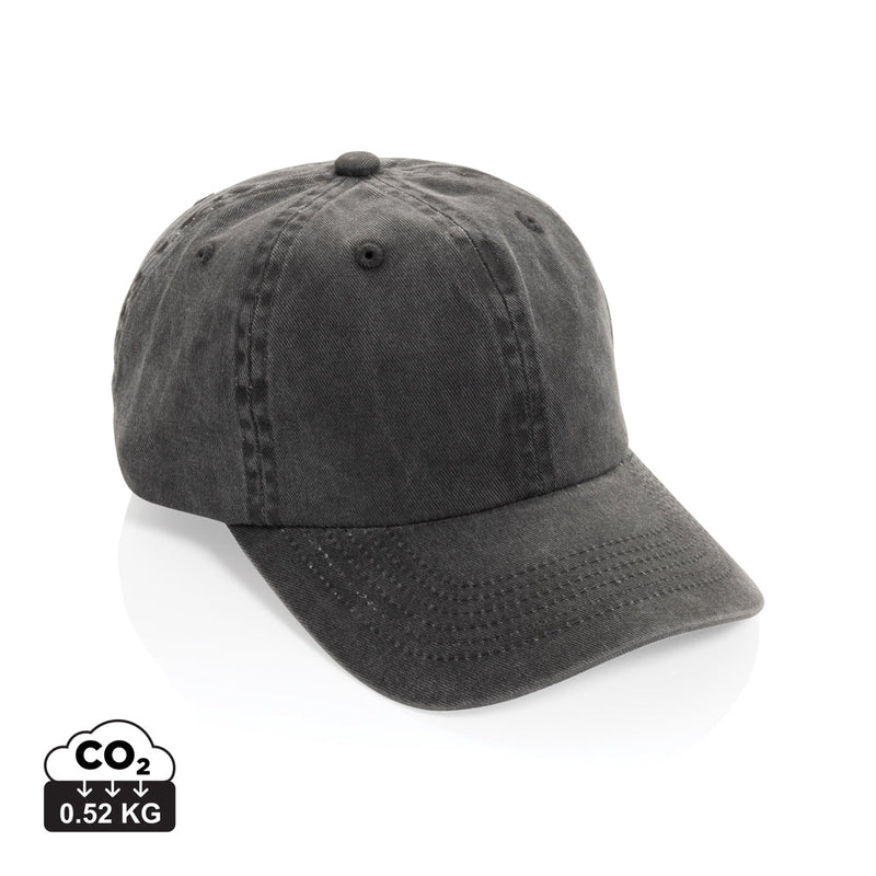 Load image into Gallery viewer, XD Xclusive BEAU AWARE™ washed 6-panel cotton twill cap, black headwear with curved brim and stitched eyelets.
