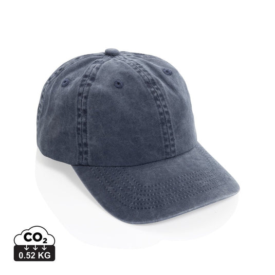 Beau Aware™ washed 6-panel cotton twill cap by XD Xclusive, navy blue headwear with stitched eyelets and curved brim.