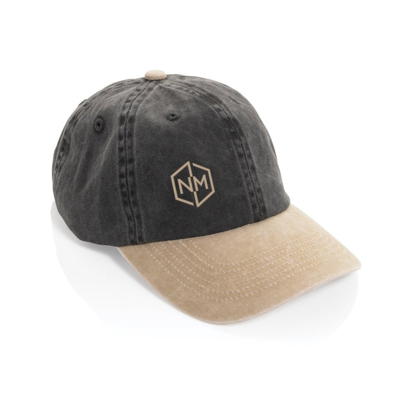Load image into Gallery viewer, BEAU AWARE™ Washed 6 panel 270gsm cotton twill two tone cap - Custom Wood DesignsXD Xclusive BEAU AWARE™ washed 6-panel cotton twill cap in two-tone design, showcasing its casual headwear style.HeadwearP453.1401Recycled cotton,rPETblack
