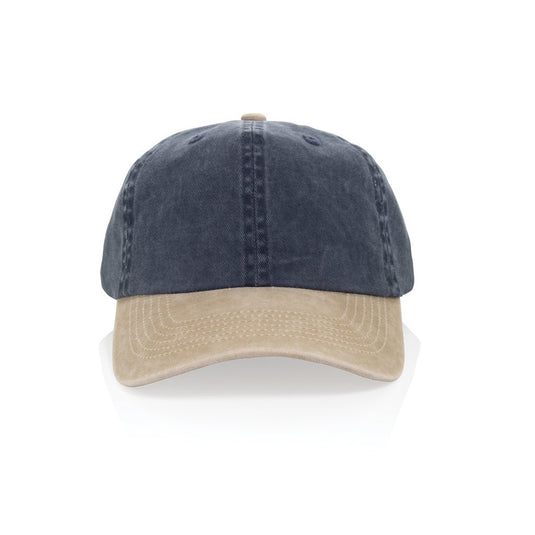 BEAU AWARE™ Washed 6 panel 270gsm cotton twill two tone cap - Custom Wood DesignsXD Xclusive BEAU AWARE™ washed 6-panel cotton twill cap in two-tone design, showcasing its stylish headwear style and fabric texture.HeadwearP453.1425Recycled cotton,rPETnavy