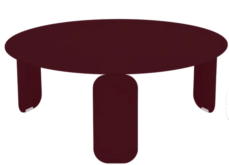 Load image into Gallery viewer, Fermob Bebop low outdoor table with black cherry finish, round shape, 80cm diameter, suitable for garden or patio use.
