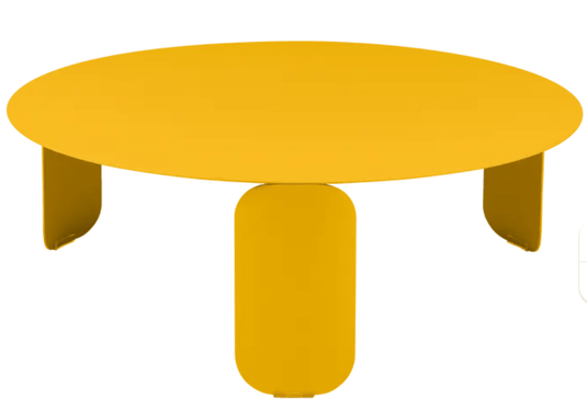 Fermob Bebop Low Outdoor Table with an 80cm diameter in anthracite, round design, suitable as a garden or patio coffee table.