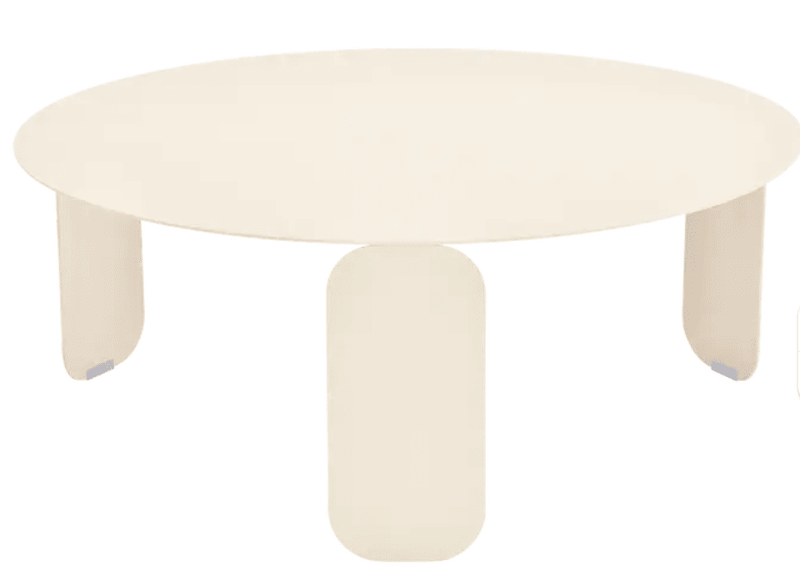 Load image into Gallery viewer, Fermob Bebop Low Table in latte beige with an anthracite round top, 80cm outdoor coffee table for patio or garden.
