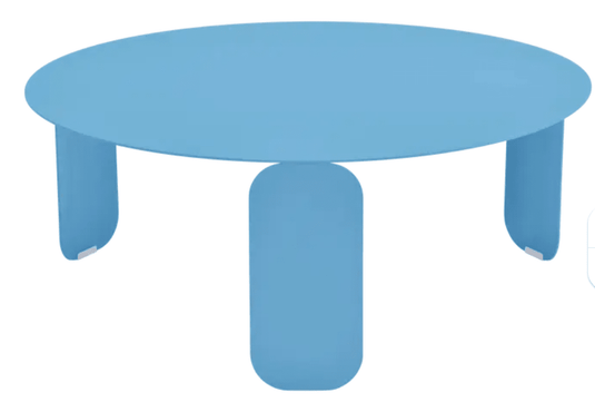 Maya Blue Fermob Bebop Low Table Ø80cm outdoor round coffee table with anthracite finish