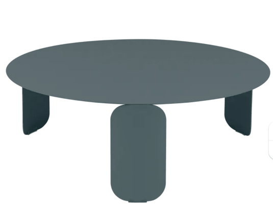 Fermob Bebop Low Outdoor Table in storm grey, round shape, 80cm diameter, lightweight and modern patio furniture