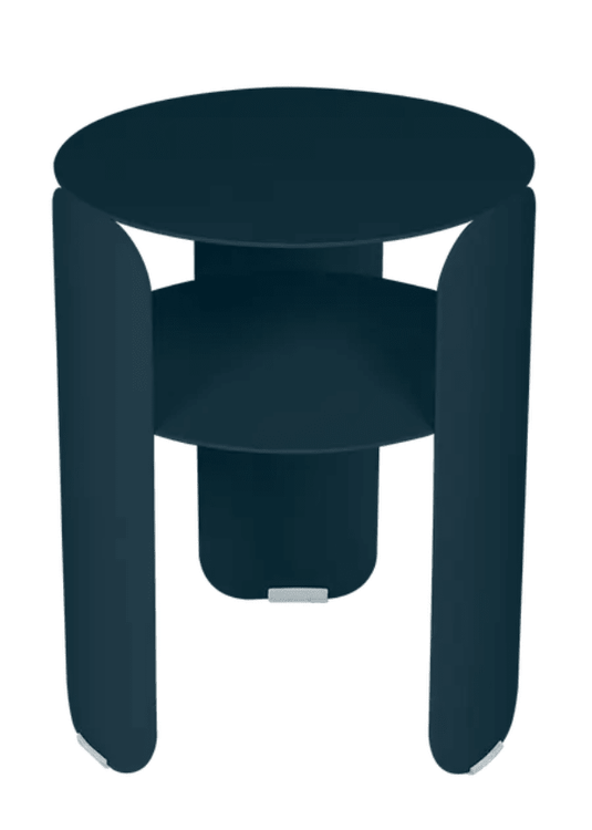 Fermob Bebop Side Table with 35cm diameter, round offset metal design in anthracite, suitable for outdoor use