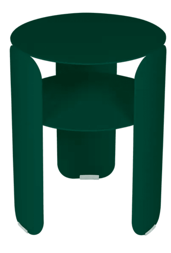 Load image into Gallery viewer, Cedar green Fermob Bebop side table with 35cm diameter, offset metal design, ideal for outdoor use.
