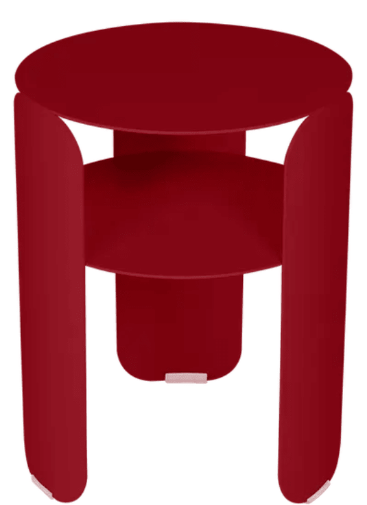 Chilli Red Fermob Bebop Side Table with Ø35cm metal offset design and anthracite finish, outdoor suitable.