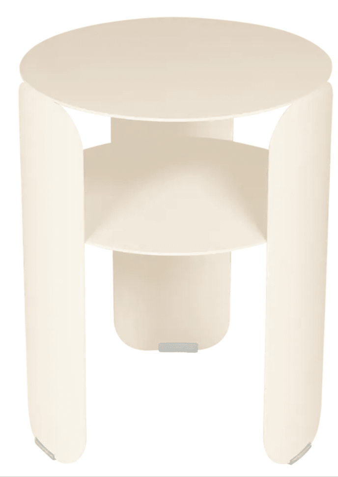 Load image into Gallery viewer, Fermob Bebop Side Table in latte beige with black metal finish, outdoor metal table with a 35cm diameter and offset design
