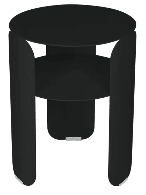 Load image into Gallery viewer, Fermob Bebop Side Table in Liquorice Black, 35cm diameter, outdoor metal offset table with anthracite finish.
