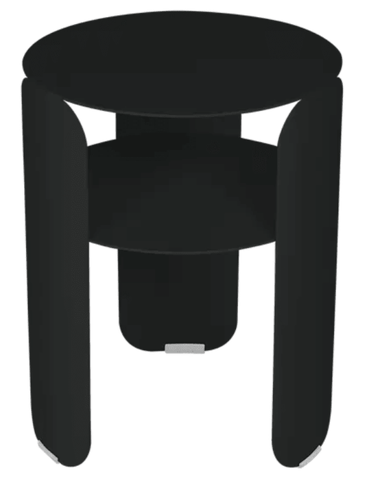 Fermob Bebop Side Table in Liquorice Black, 35cm diameter, outdoor metal offset table with anthracite finish.
