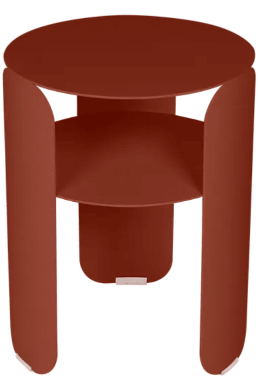 Load image into Gallery viewer, Red Fermob Bebop Side Table with Ø35cm metal top, offset design, ideal for outdoor use.
