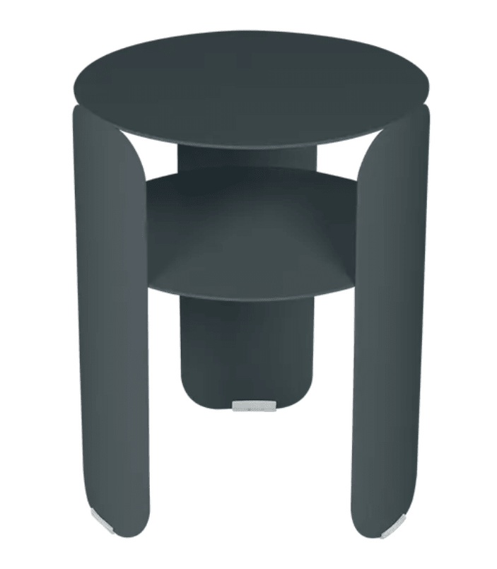 Load image into Gallery viewer, Fermob Bebop side table with a 35cm diameter, round metal design in Storm Grey, suitable for outdoor modern patio spaces.
