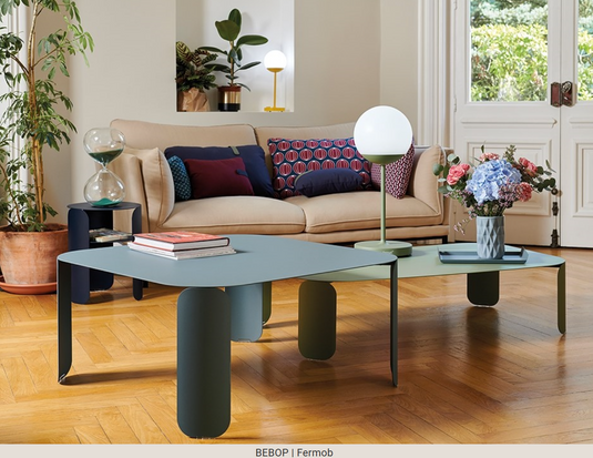 Fermob Bebop Side Table with 35cm diameter in anthracite metal, outdoor offset table with sleek design and sturdy construction.