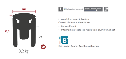 Fermob Bebop Side Table with 35cm diameter in anthracite metal, designed for outdoor use, featuring a modern offset style.