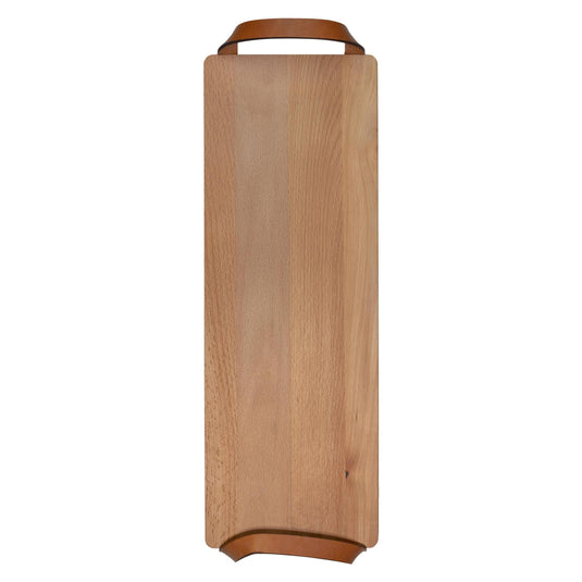 Beech wood board with leather handles 48x17cm pack of 25 Branded Custom Wood Designs __label: Multibuy beechboardwithleatherhandlescustomwooddesigns