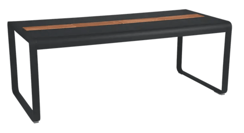 Load image into Gallery viewer, Fermob Bellevie outdoor dining table in wood and metal, 196x90cm, with storage, designed for eight seaters, in an anthracite finish.
