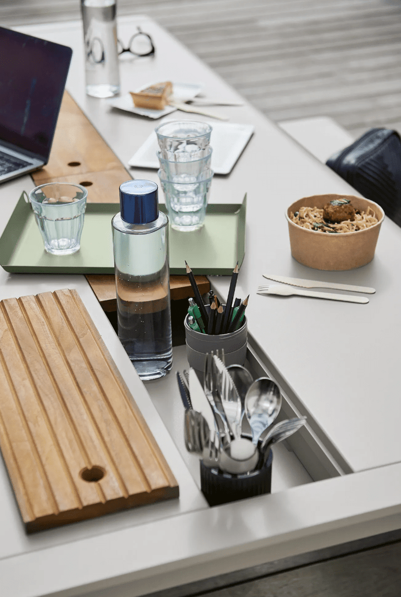 Load image into Gallery viewer, Bellevie 196 x 90 cm Outdoor Dining Table Eight Seater - with storage - Custom Wood DesignsFermob Bellevie outdoor dining table, 196 x 90 cm, with wood and metal construction, eight-seater with built-in storage.Wood Metal Table24575177187159ClayGreyWithout outdoor Cover
