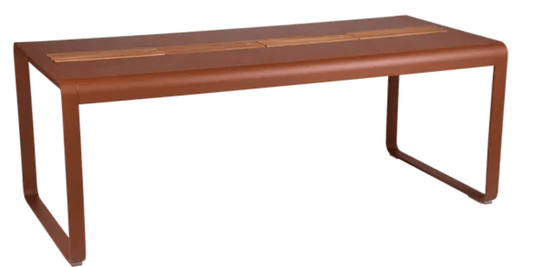 Bellevie 196 x 90 cm Outdoor Dining Table Eight Seater - with storage - Custom Wood DesignsRed Fermob Bellevie outdoor dining table with wood and metal construction, 196 x 90 cm, eight-seater with built-in storage.Wood Metal Table24575171375287Red OchreWithout outdoor Cover