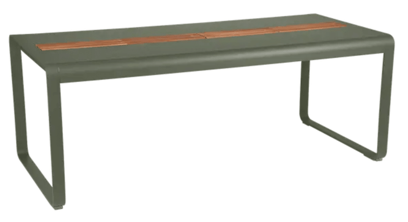 Load image into Gallery viewer, Fermob Bellevie outdoor dining table in wood and metal, 196 x 90 cm, with storage, eight-seater, stylish garden furniture
