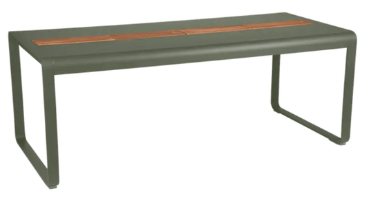 Fermob Bellevie outdoor dining table in wood and metal, 196 x 90 cm, with storage, eight-seater, stylish garden furniture