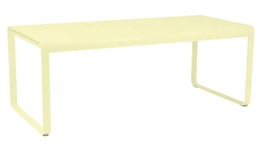 Bellevie 196 x 90 cm Outdoor Dining Table Eight Seater - Custom Wood DesignsFermob Bellevie outdoor metal dining table, 196x90 cm, eight-seater with frosted lemon finish, suitable for outdoor dining spaces.Metal Table24575175148055FrostedLemonWithout outdoor Cover