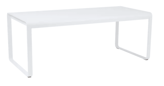 White Fermob Bellevie outdoor metal dining table, 196x90 cm, eight-seater for outdoor dining and gatherings