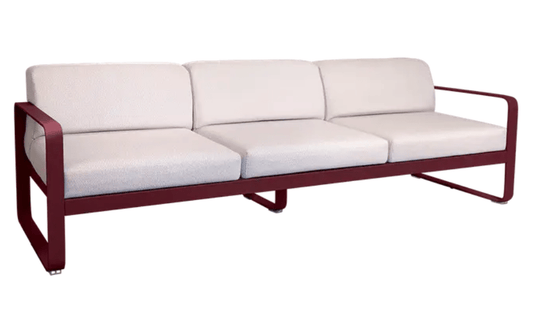 Black Cherry Pearl Fermob Bellevie 3-Seater outdoor sofa with metal frame, stylish outdoor furniture for garden or patio.