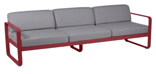 Fermob Bellevie 3-Seater outdoor sofa with metal frame in chilli grey and taupe, suitable for garden or patio lounging.