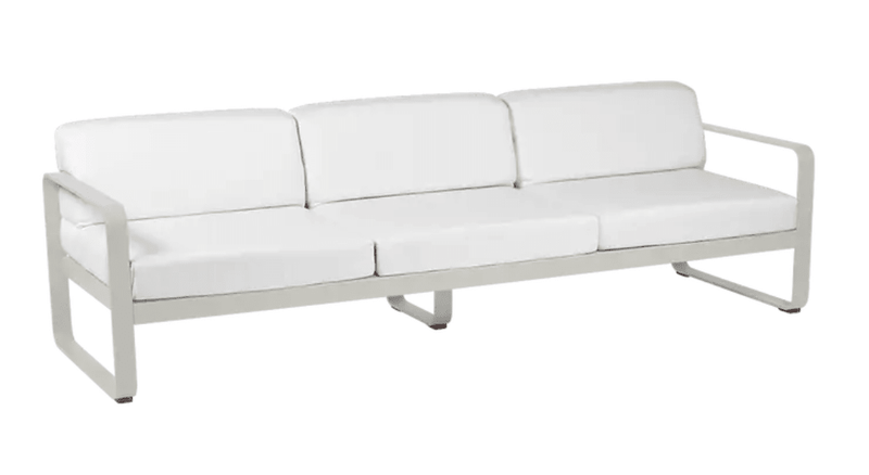 Load image into Gallery viewer, Bellevie 3-seater outdoor sofa by Fermob with metal frame in clay grey and off-white fabric, suitable for outdoor contract furniture.
