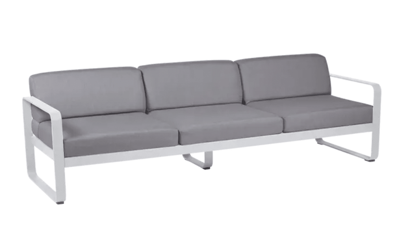 Load image into Gallery viewer, Bellevie 3-Seater Outdoor Sofa - Custom Wood DesignsBellevie 3-seater outdoor sofa by Fermob with a white cotton-flannel cushion, metal frame, ideal for garden or patio seating.Outdoor Sofa Metal Fermob24575204177495CottonWhite/FlanelGrey
