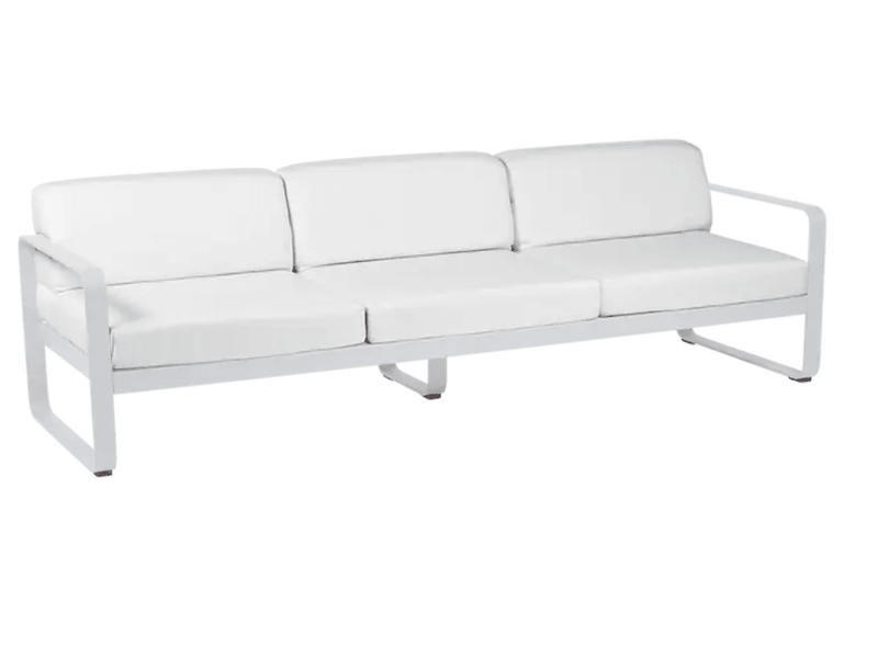 Load image into Gallery viewer, Cotton white Fermob Bellevie 3-seater outdoor sofa with metal frame, ideal for garden or patio seating.
