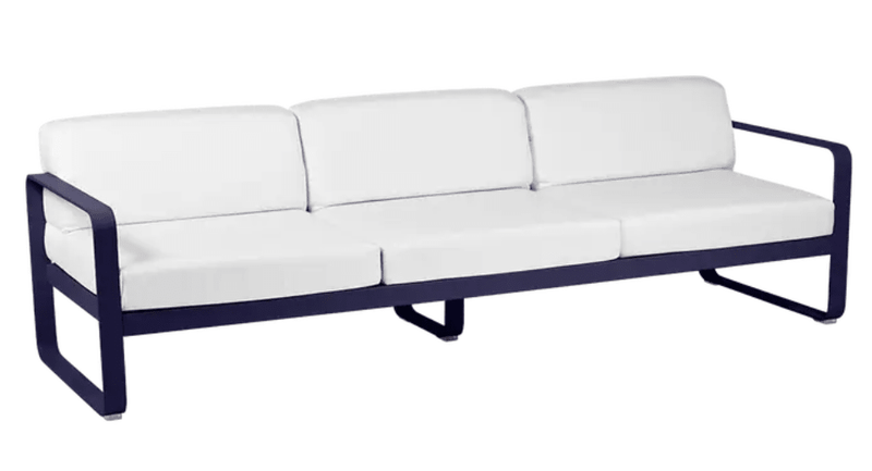 Load image into Gallery viewer, Bellevie 3-Seater Outdoor Sofa - Custom Wood DesignsDeep blue and off-white Fermob Bellevie 3-seater outdoor sofa with metal frame, stylish and comfortable outdoor furniture.Outdoor Sofa Metal Fermob24575203613655DeepBlue/GreyTaupe
